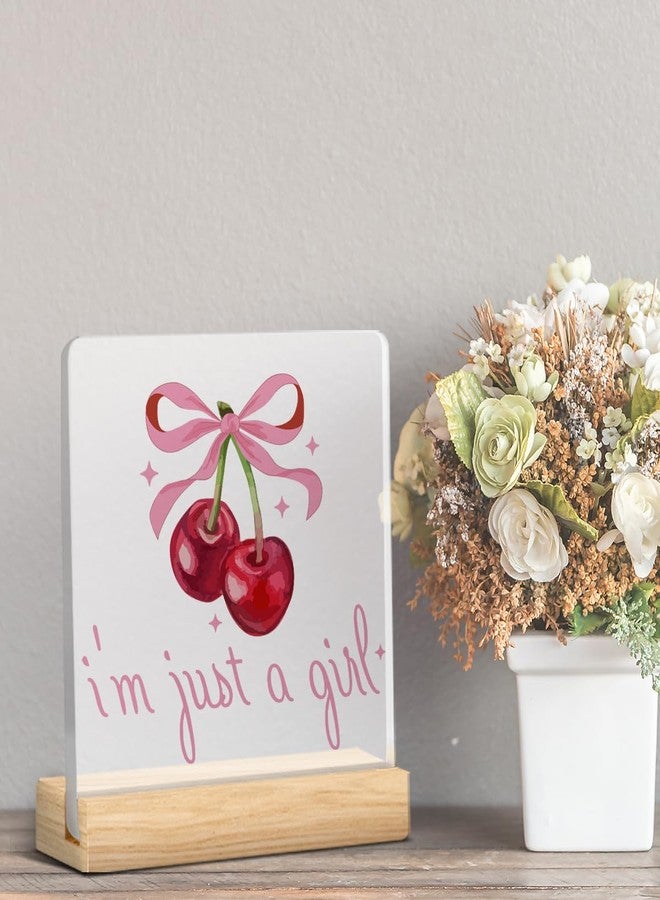 AACQQ Trendy Pink Bow Coquette Acrylic Plaque Sign Cherry Desk Decor Inspirational Gifts Thank You Appreciation Christmas Birthday Gifts for Women, I'm Just a Girl Sign - Image 4